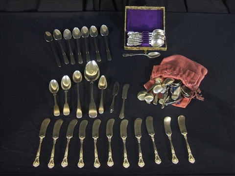 Appraisal: GROUP OF SILVER AND PLATE FLATWARE Comprising eleven Gorham 'Chantilly'