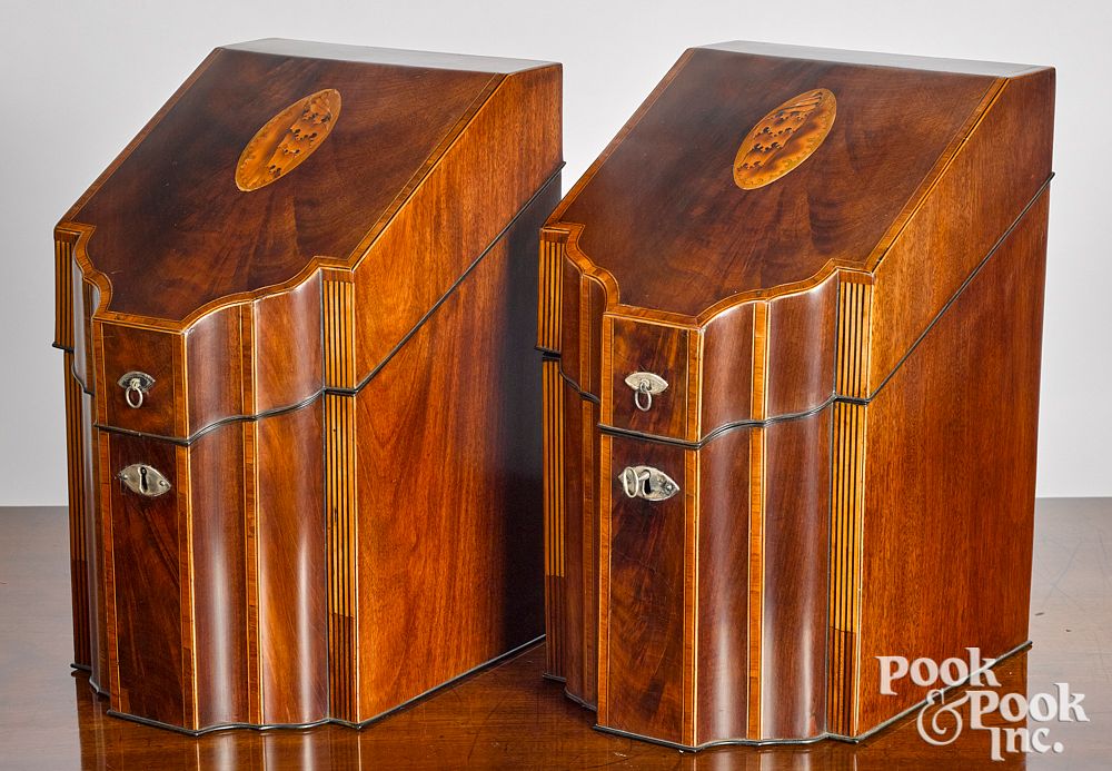 Appraisal: Pair of George III mahogany knife boxes Pair of George