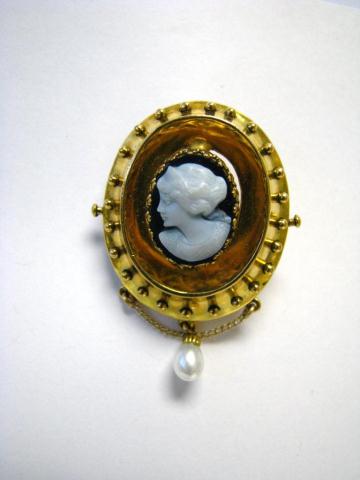 Appraisal: K Yellow Gold Carved Cameo with stone carved portrait pearl