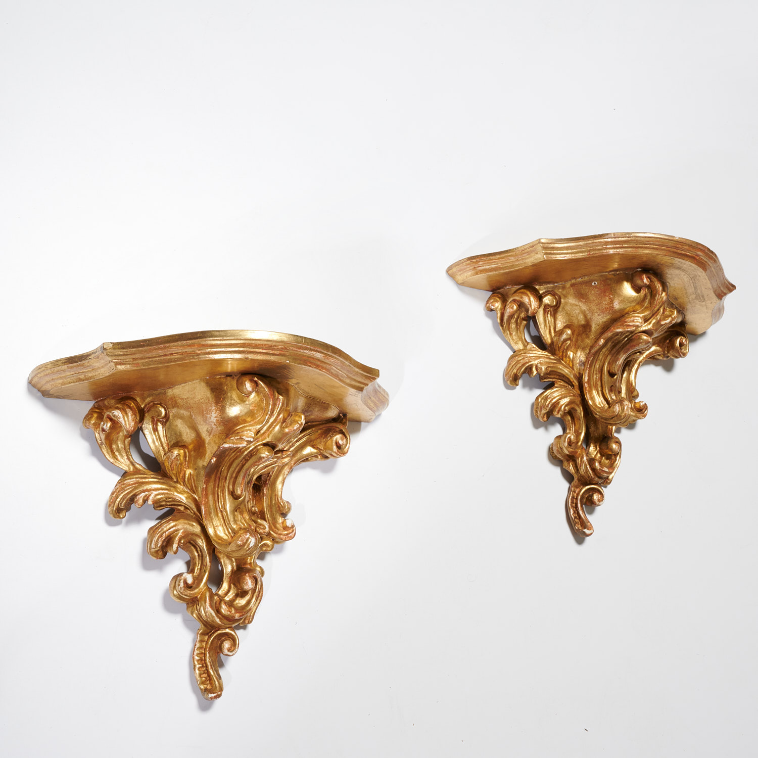 Appraisal: LARGE ITALIAN ROCOCO STYLE GILTWOOD WALL BRACKETS th c gilt