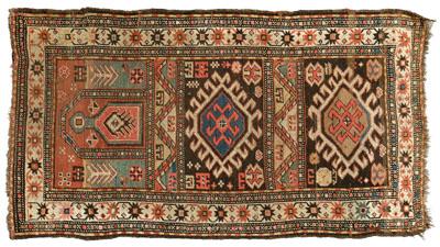 Appraisal: Caucasian prayer rug three rectangular central panels one with diminutive