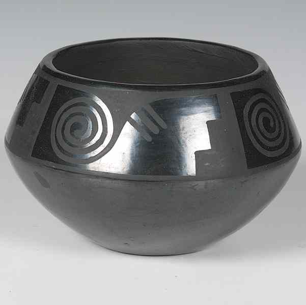 Appraisal: San Ildefonso Blackware Jar Signed Marie designed with swirls and