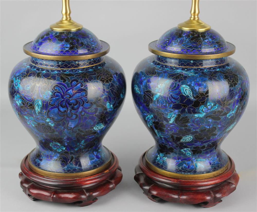 Appraisal: PAIR OF CHINESE CLOISONNE ENAMEL JARS AND COVERS NOW MOUNTED