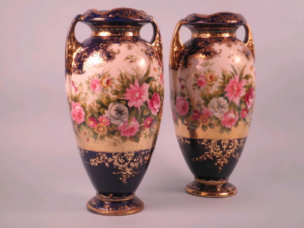 Appraisal: A pair of Japanese porcelain two handles vases in the