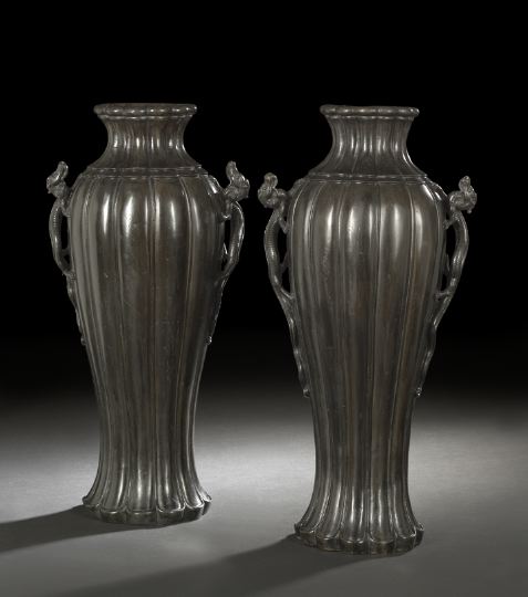 Appraisal: Fine Pair of Chinese Bronze Ribbed Vases Ming Dynasty -