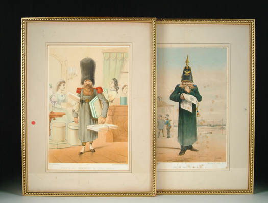 Appraisal: DRANER French th Century PAIR OF COLORED LITHOGRAPHS Prusse Gendarme