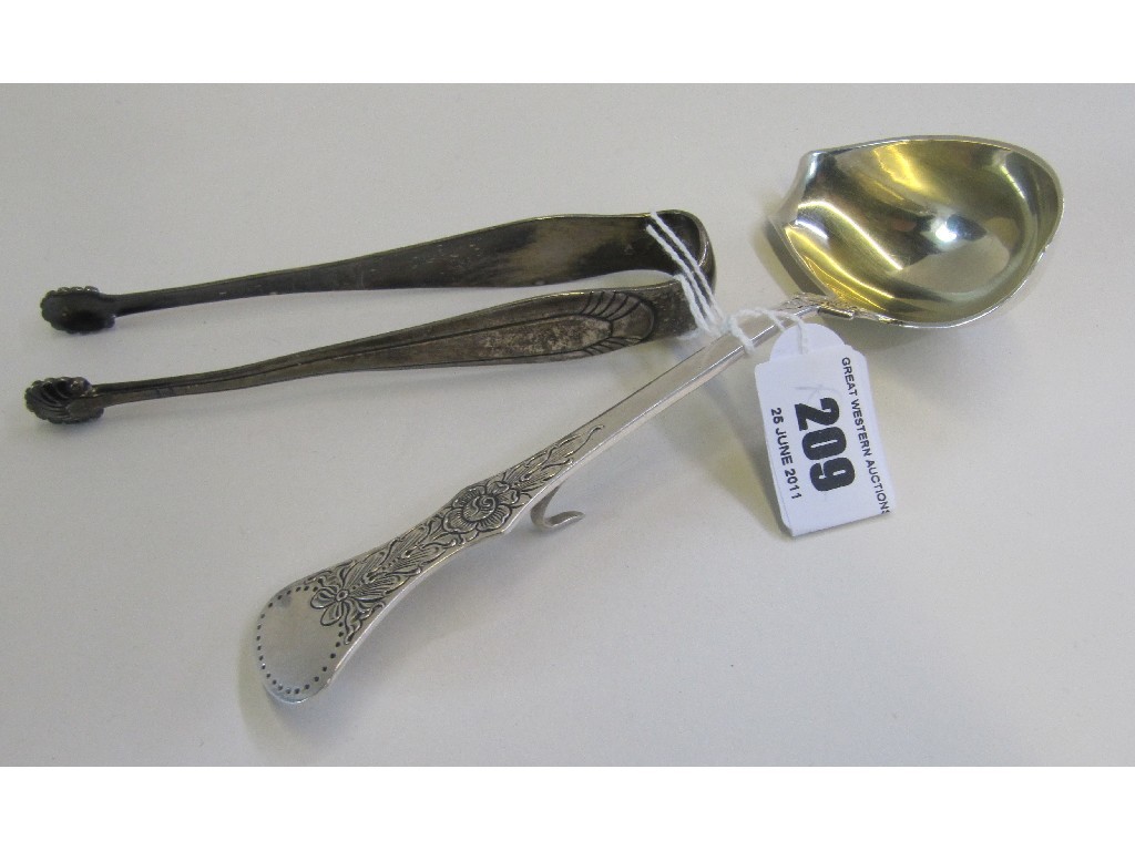 Appraisal: Lot comprising silver ladle and a pair of sugar tongs