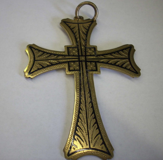 Appraisal: Vintage Brass and Enamel Pendant Cross of Latin cross form