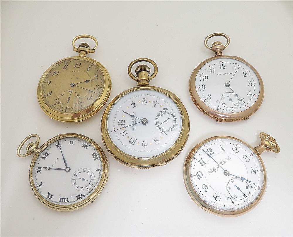 Appraisal: Antique open-face pocket watches by Howard New England Rockford Zenith