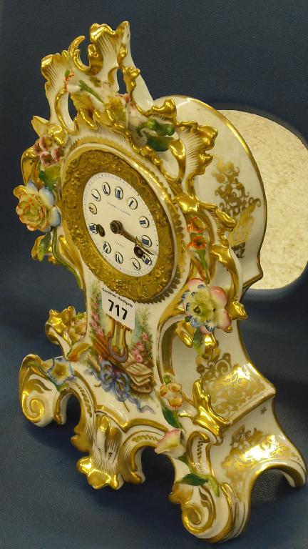 Appraisal: French porcelain two train mantel clock the movement with outside