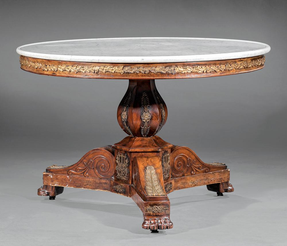 Appraisal: English Bronze-Mounted Mahogany Center Table probably mid- th c marble