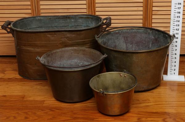 Appraisal: BRASS AND COPPER KETTLES AND BOILER CIRCA SThe oval copper