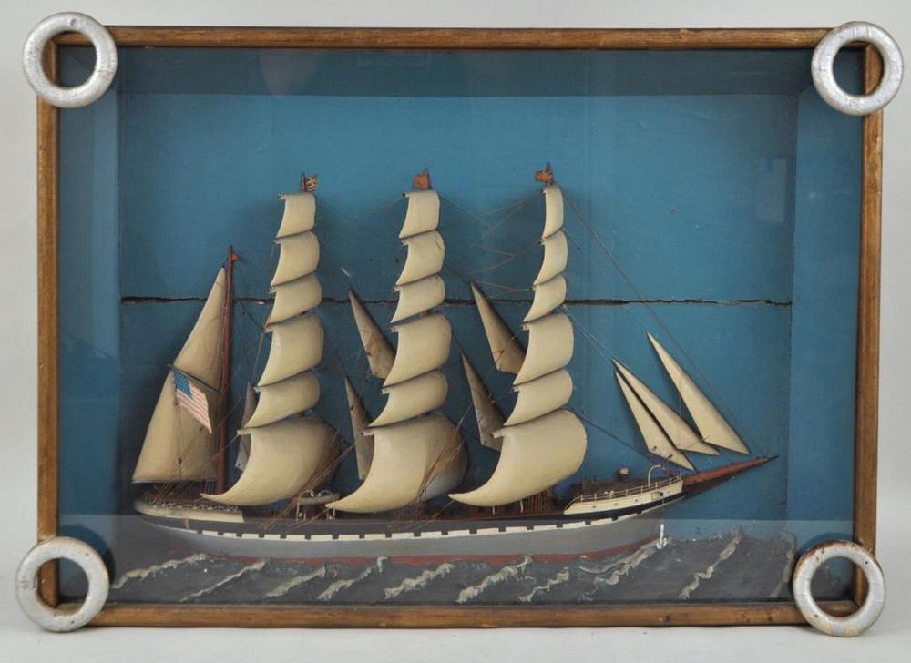 Appraisal: Clipper Ship Diorama In Nautical Shadowbox Frame depicting an American