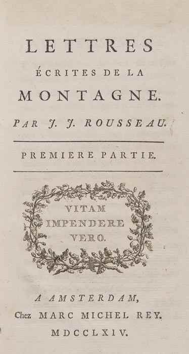 Appraisal: Rousseau Jean-Jacques Lettres crites de la Montagne vol in first