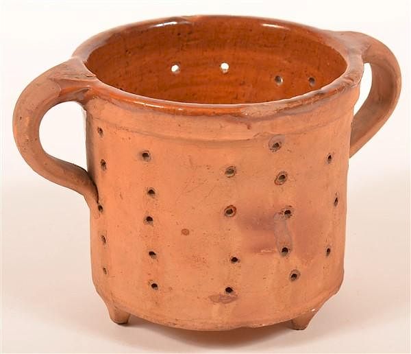 Appraisal: Antique Interior Glazed Redware Strainer Antique Interior Glazed Redware Strainer