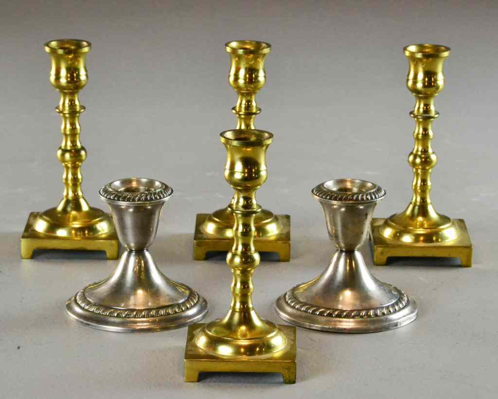 Appraisal: Brass Silver CandlesticksIncluding a pair of Gorham Sterling each with