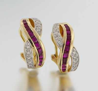 Appraisal: A Pair of Diamond and Ruby Earrings k yellow gold