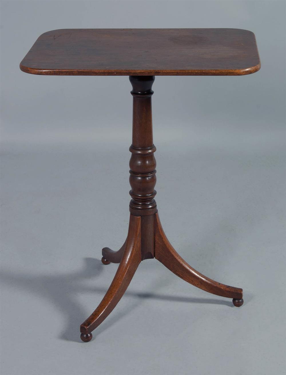 Appraisal: ENGLISH REGENCY MAHOGANY TILT TOP CANDLESTAND having a hinged rectangular