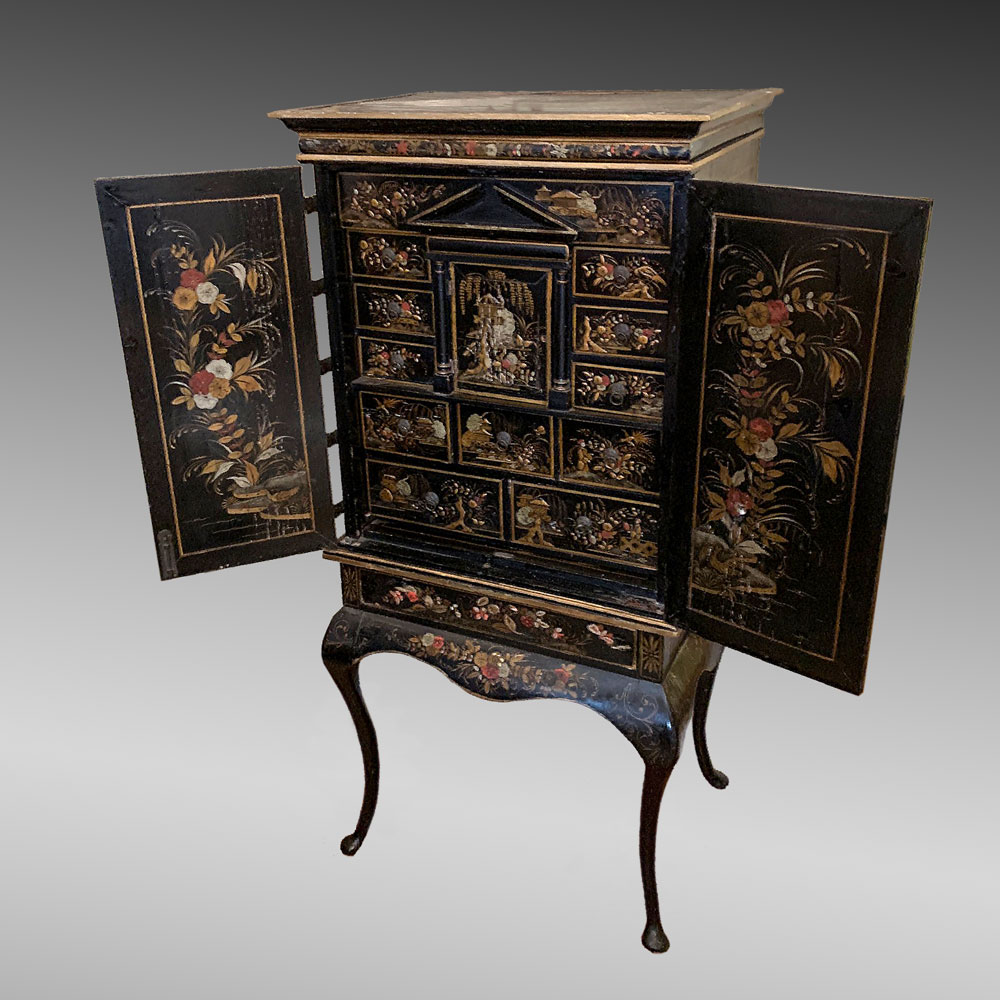 Appraisal: CHINOISERIE DECORATED CABINET Chinoiserie decorated cabinet having a raised Chinese