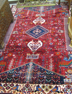 Appraisal: PERSIAN SHIRAZ CARPET Fars province northwest Iran geometric and stylized