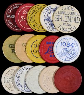 Appraisal: Advertising Gambling Chips Including Warren s Whiskey M Stachelberg Co