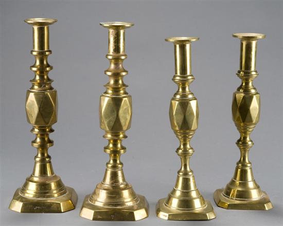 Appraisal: Group of four English push up candlesticks th century Pair