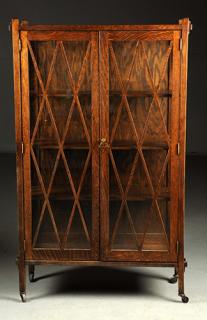 Appraisal: Mission Oak China Cabinet Cabinet with applied keyed tenons and