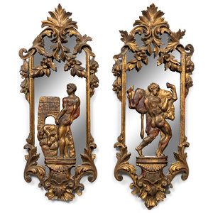 Appraisal: A Pair of Italian Carved Giltwood Mirrors th Century Height