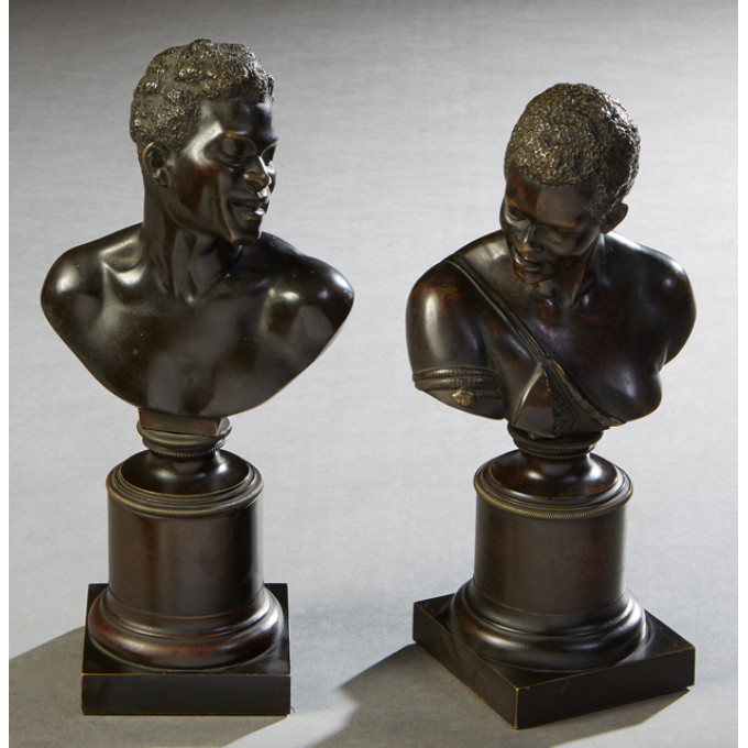 Appraisal: Pair of Patinated Bronze Nubian Busts th c of a