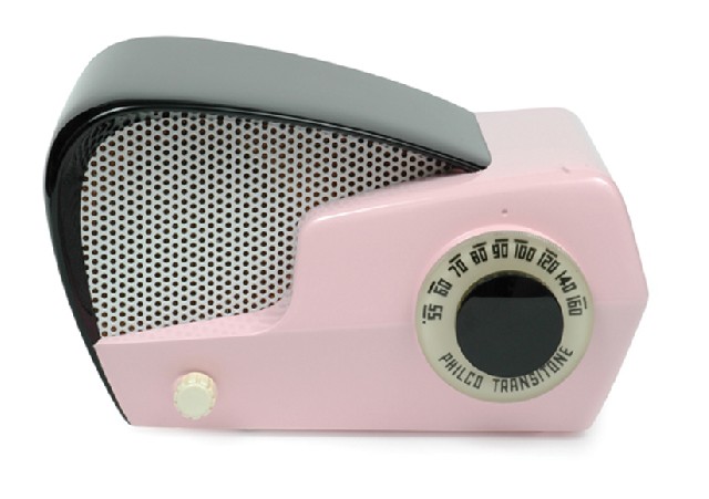 Appraisal: Philco Boomerang circa pink and black case with white knob