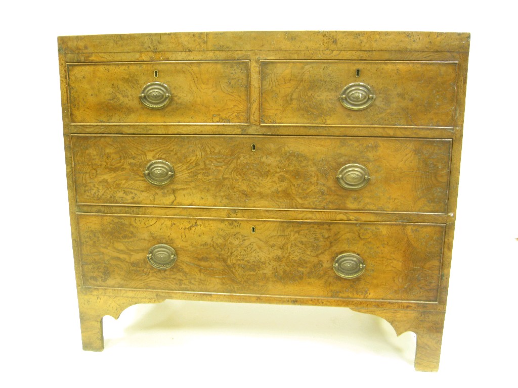 Appraisal: A late Georgian burr oak Chest of two short and