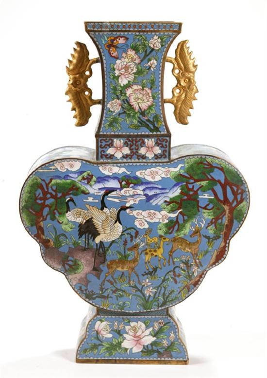 Appraisal: CLOISONNE VASE Asian th century brass and enamel Flowers and