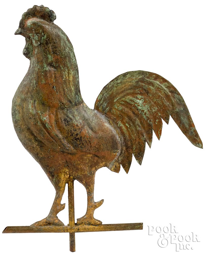 Appraisal: Diminutive full bodied copper rooster weathervane Diminutive full bodied copper