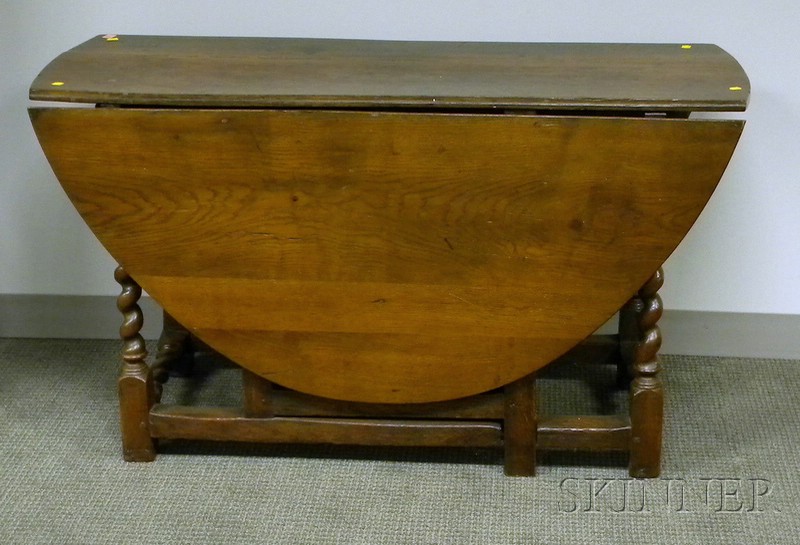 Appraisal: William Mary Oak Drop-leaf Gate-leg Table with Barley-twist Legs approx