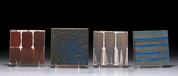 Appraisal: FOUR ROOKWOOD GLAZE TEST TILES American th century each on