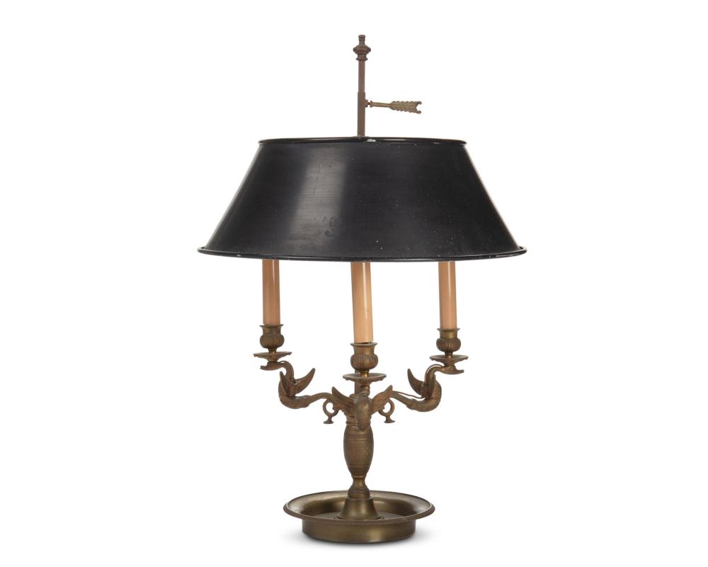 Appraisal: A French bouillotte table lamp Fourth-Quarter th Century The three-light