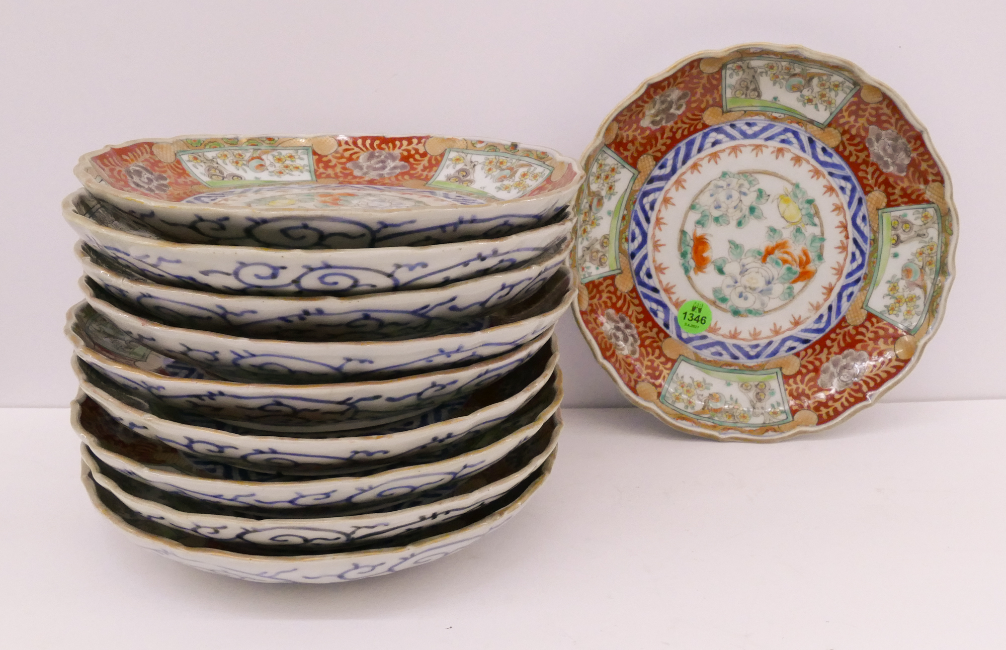 Appraisal: Set pc Meiji Japanese Imari Foliate Rim Plates - ''