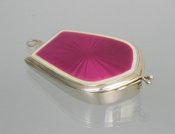 Appraisal: A Sterling Silver and Guilloche Enamel Vanity Case Shield-shape vanity