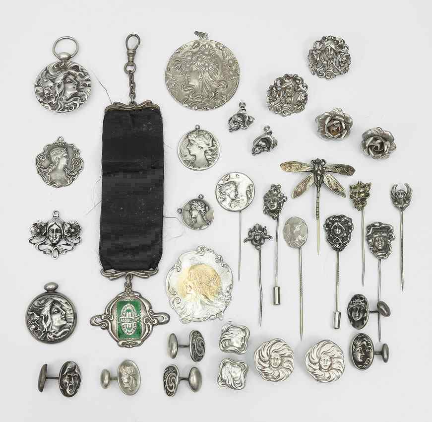 Appraisal: ART NOUVEAU STERLING SILVER JEWELRY To include art nouveau period