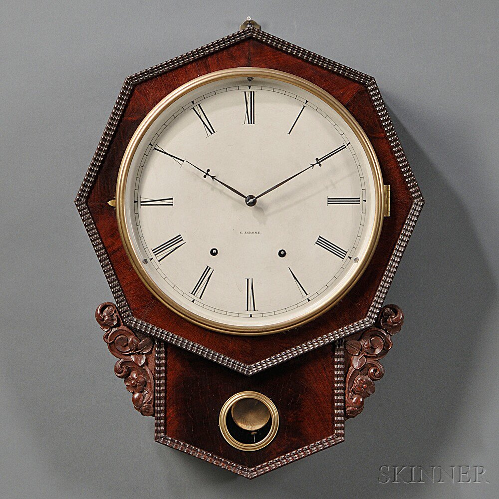 Appraisal: Jerome Ripple Front Mahogany Wall Clock New Haven Connecticut c