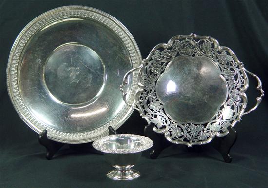 Appraisal: Three Pieces of Sterling Holloware Consisting of monogrammed plate reticulated