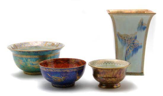 Appraisal: Collection of Four Wedgwood Lustre Articles comprising a square vase