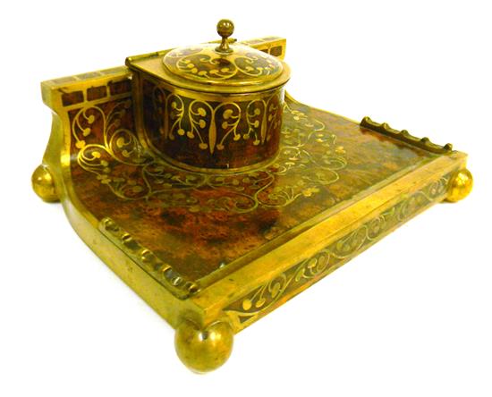 Appraisal: Art Nouveau inkwell raised on four ball feet brass with