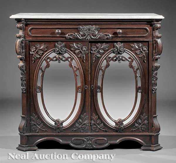 Appraisal: An American Rococo Carved Rosewood Server mid- th c marble