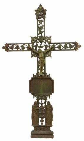 Appraisal: Patinated cast iron cross late th c pierced foliate design