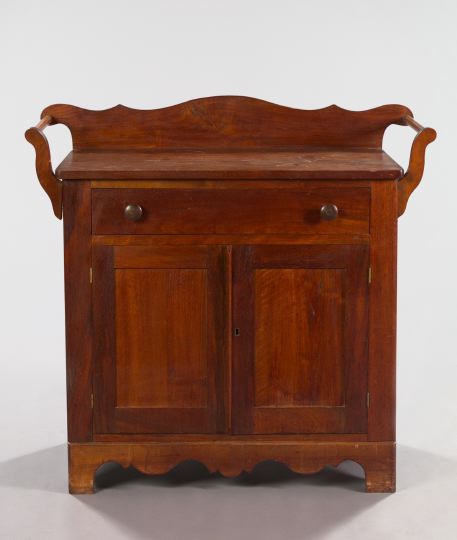 Appraisal: American Cottage-Style Walnut Washstand late th century the scalloped splash