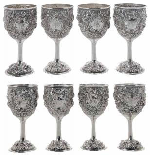 Appraisal: Set of Eight Stieff Rose Repousse Sterling Goblet Stieff Rose