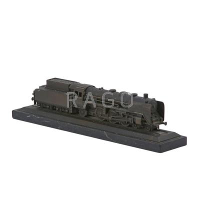 Appraisal: GERMAN BRONZE STEAM ENGINE AND COAL CAR On marble base