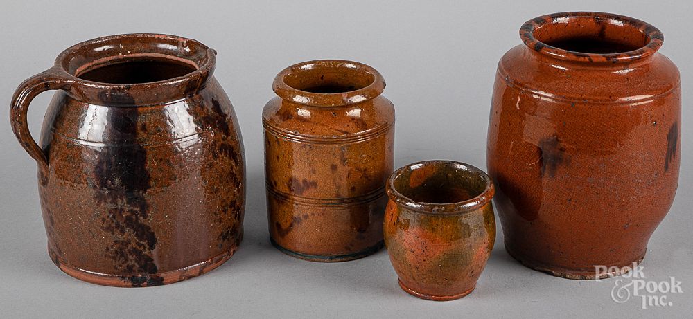 Appraisal: Four American redware vessels th c Four American redware vessels