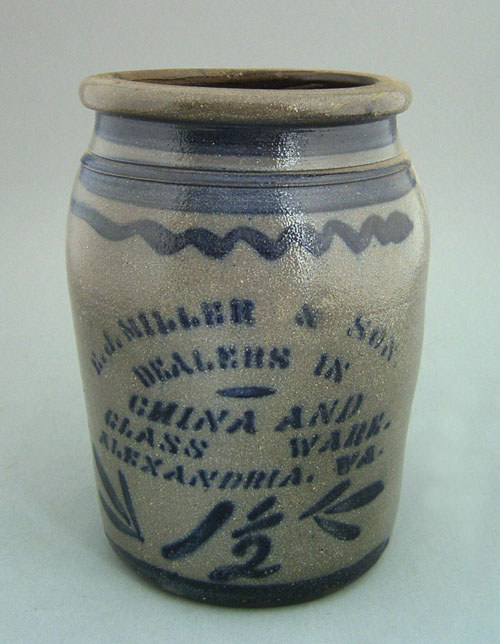 Appraisal: Virginia gallon stoneware crock th c inscribed E J Miller